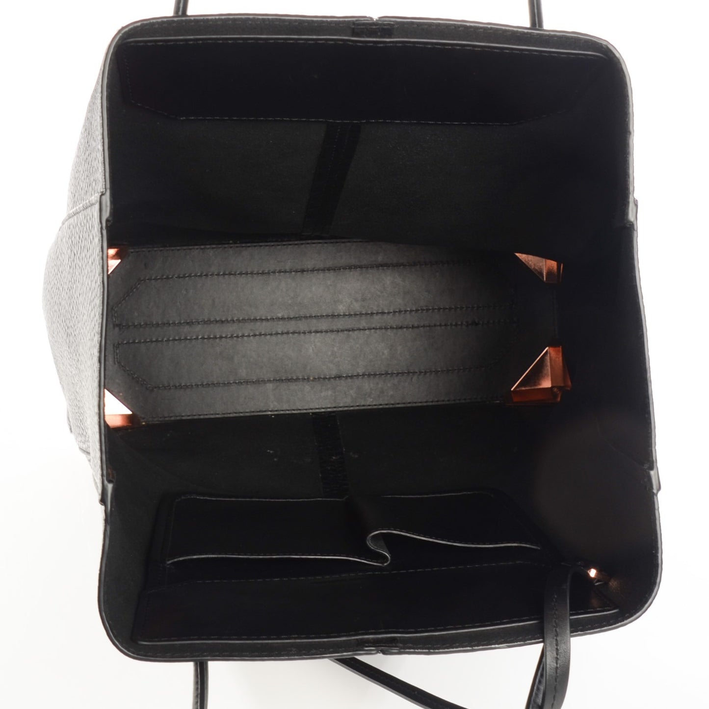 Pebbled Calfskin Prisma Skeletal Tote Black Rose Gold Hardware