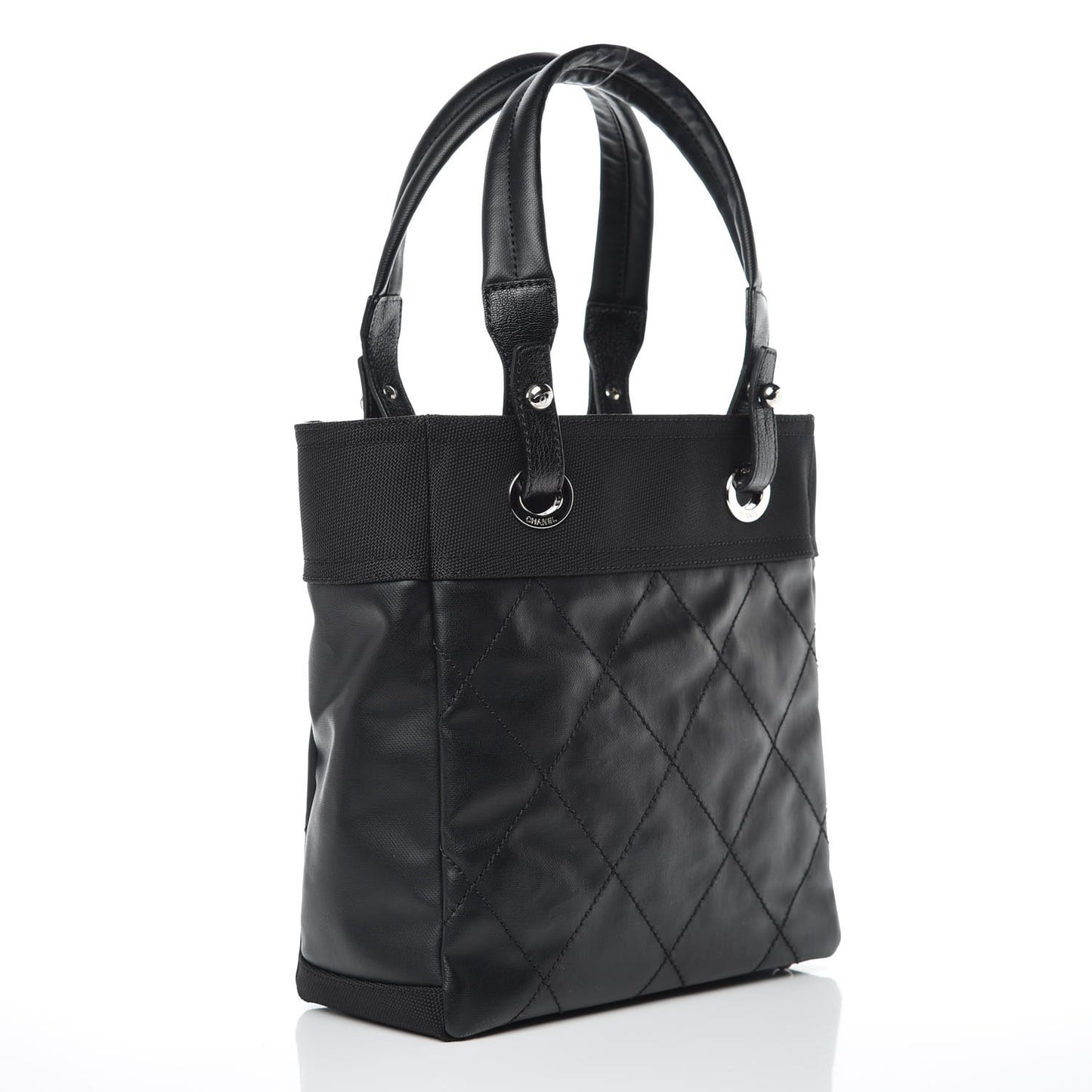 Coated Canvas Quilted Small Paris Biarritz Tote Black