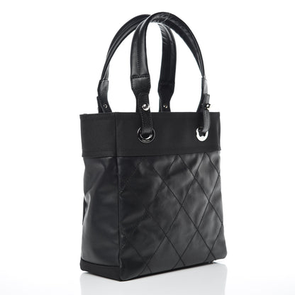 Chanel Coated Canvas Quilted Small Paris Biarritz Tote Black 3 of 9