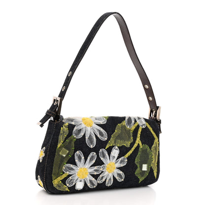 Fendi Denim Flower Applique Baguette Blue 3 of 11