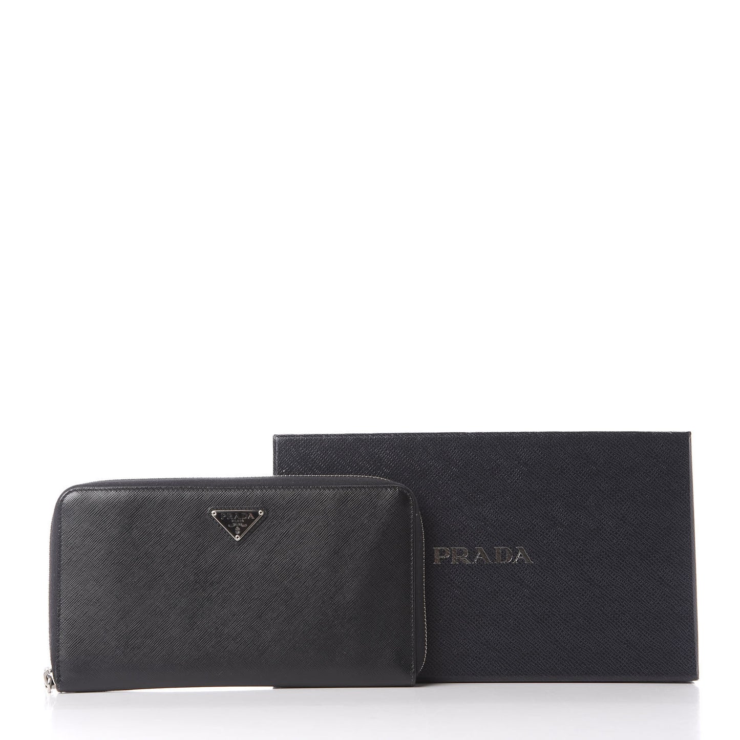 Saffiano Metal Large Zip Around Travel Wallet Black