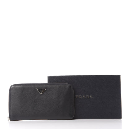 Prada Saffiano Metal Large Zip Around Travel Wallet Black 10 of 10