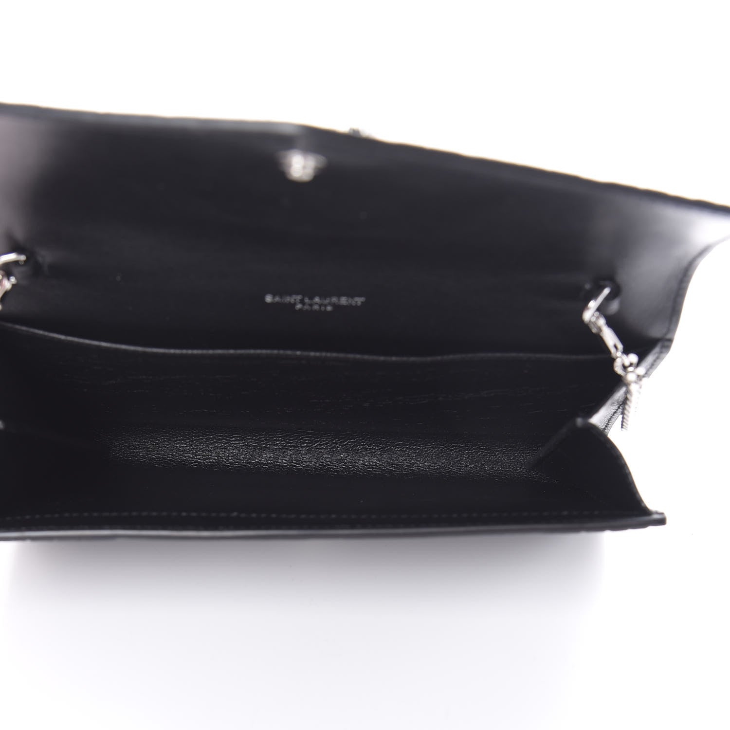 Saint Laurent Calfskin Crocodile Embossed Monogram Uptown Chain Wallet Black 6 of 12