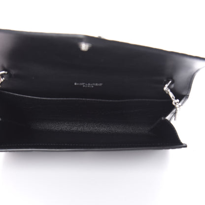 Saint Laurent Calfskin Crocodile Embossed Monogram Uptown Chain Wallet Black 6 of 12