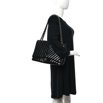 Chanel Patent Chevron Quilted Maxi Single Flap Black 3 of 13