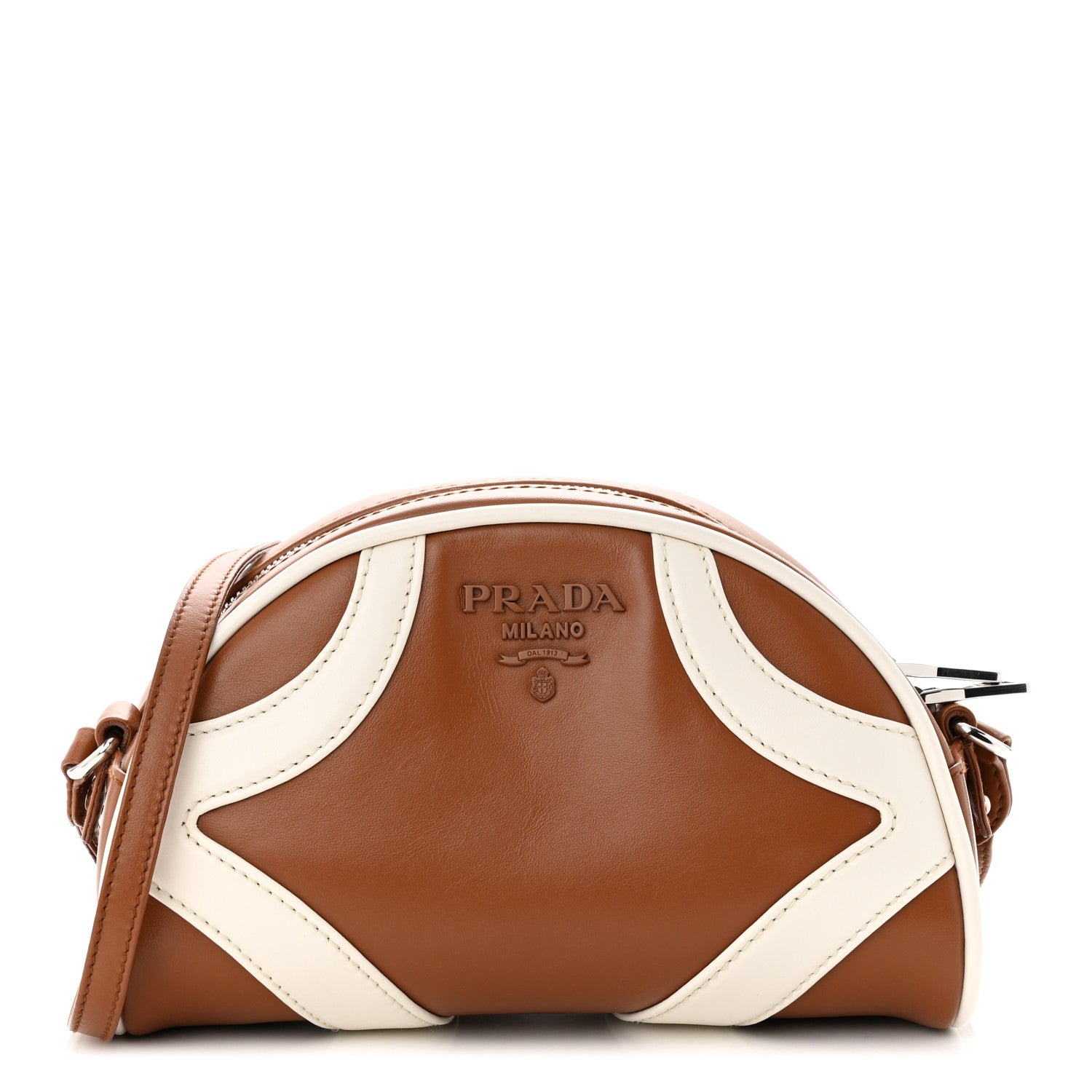 Prada Soft Calfskin Bowling Crossbody Bag Cognac White 1 of 9