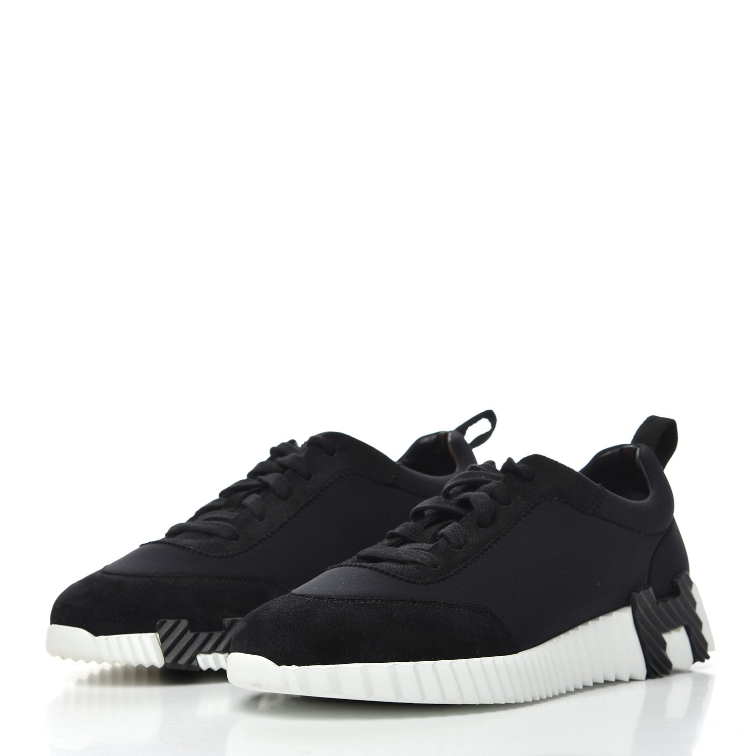 Hermes Technical Jersey Suede Goatskin Bouncing Sneakers 36 Black White 3 of 11