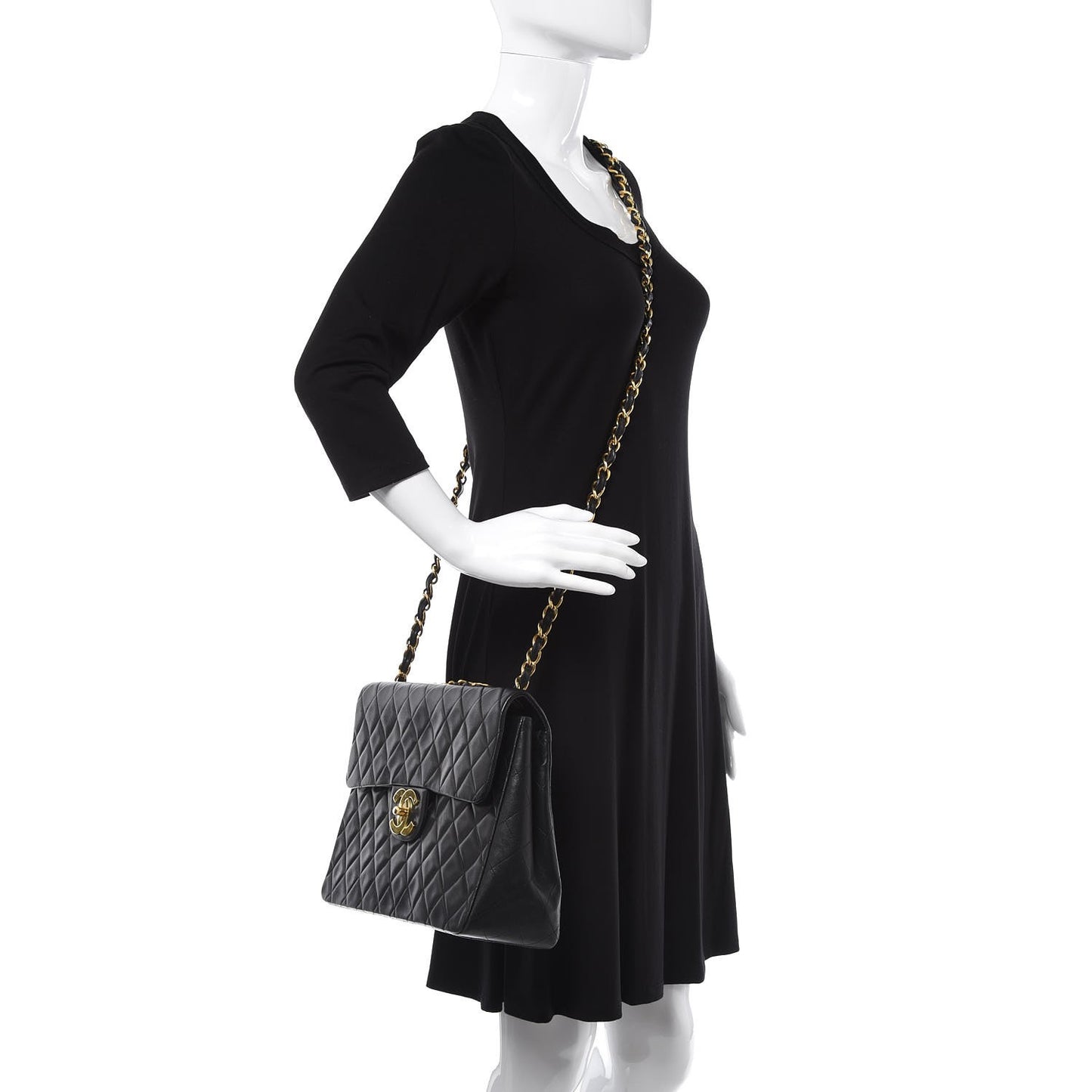 Lambskin Quilted XL Jumbo Single Flap Black