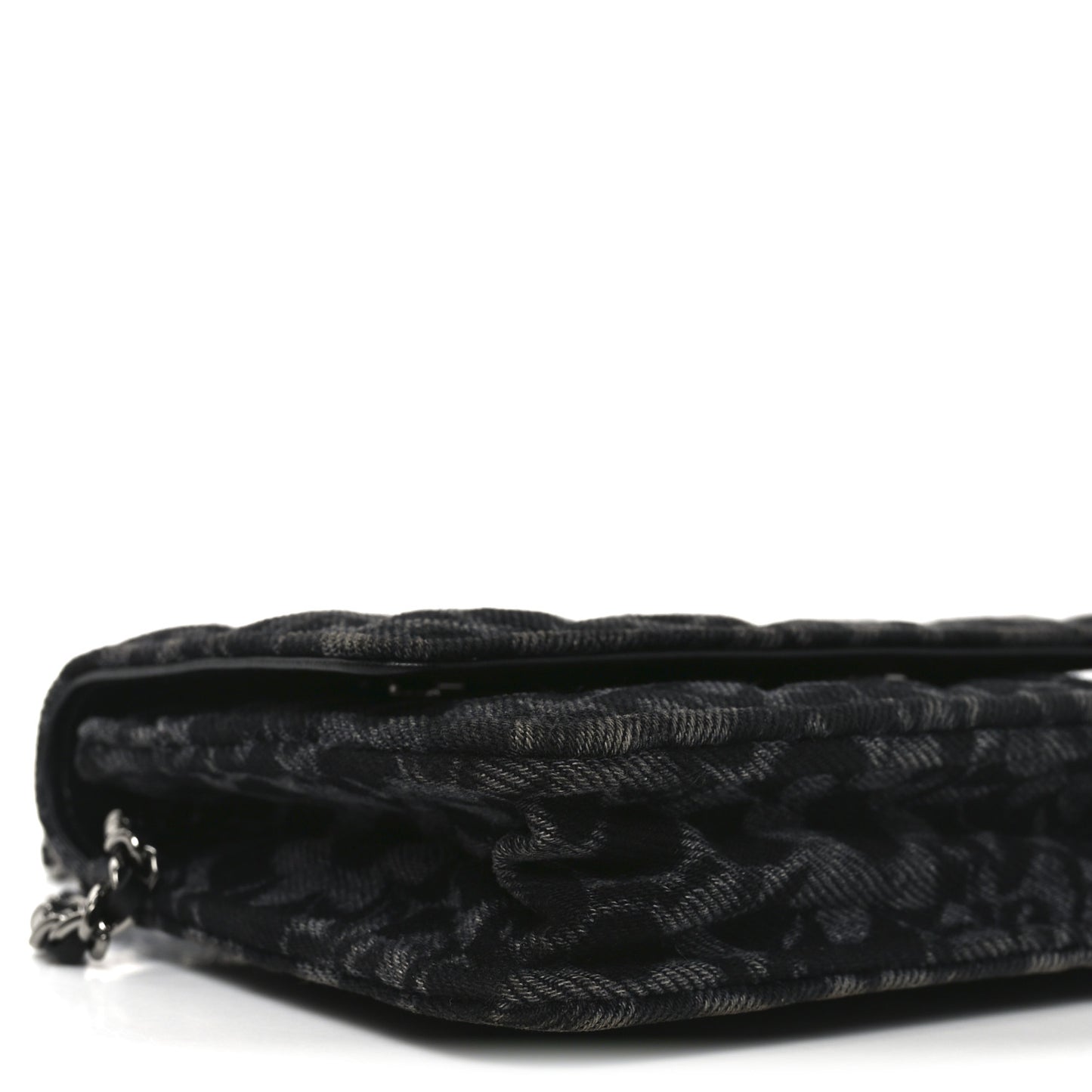 Printed Denim Quilted Flower Wallet On Chain WOC Black