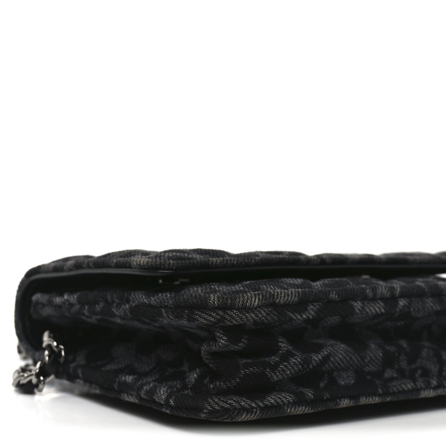Chanel Printed Denim Quilted Flower Wallet On Chain WOC Black 10 of 12