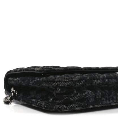 Chanel Printed Denim Quilted Flower Wallet On Chain WOC Black 10 of 12
