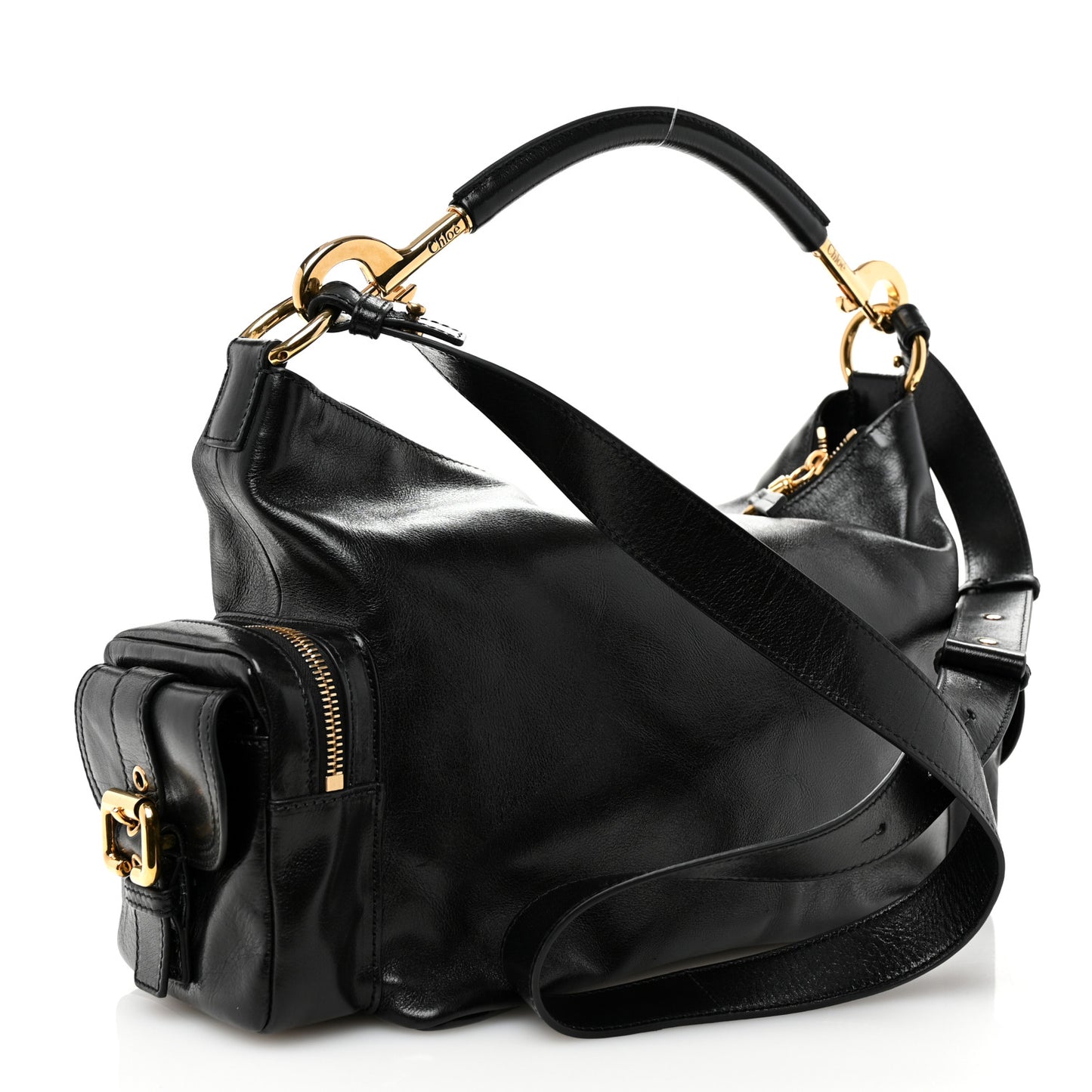 Shiny Calfskin Medium Double Carry Camera Bag Black