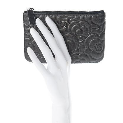 Chanel Goatskin Camellia Embossed Cosmetic Pouch Anthracite 2 of 8