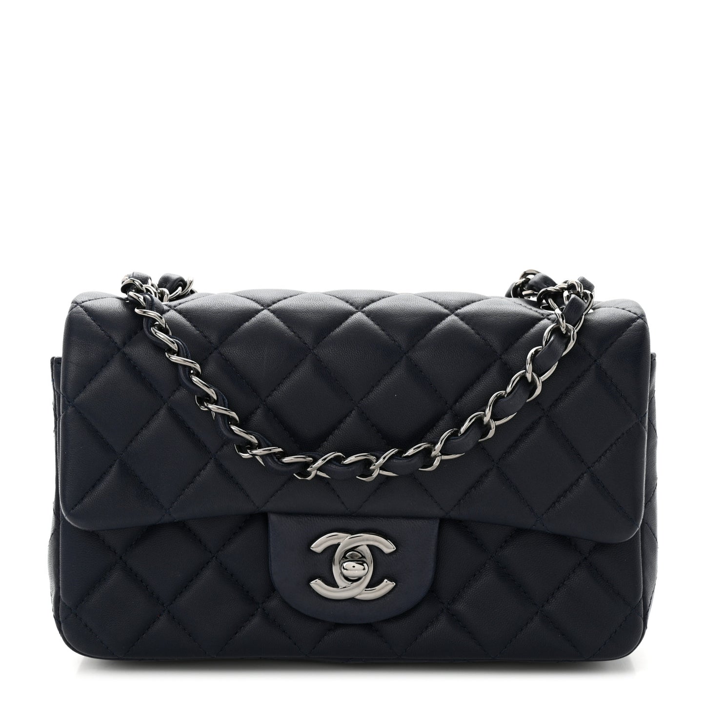 Lambskin Quilted Mini Rectangular Flap Dark Blue