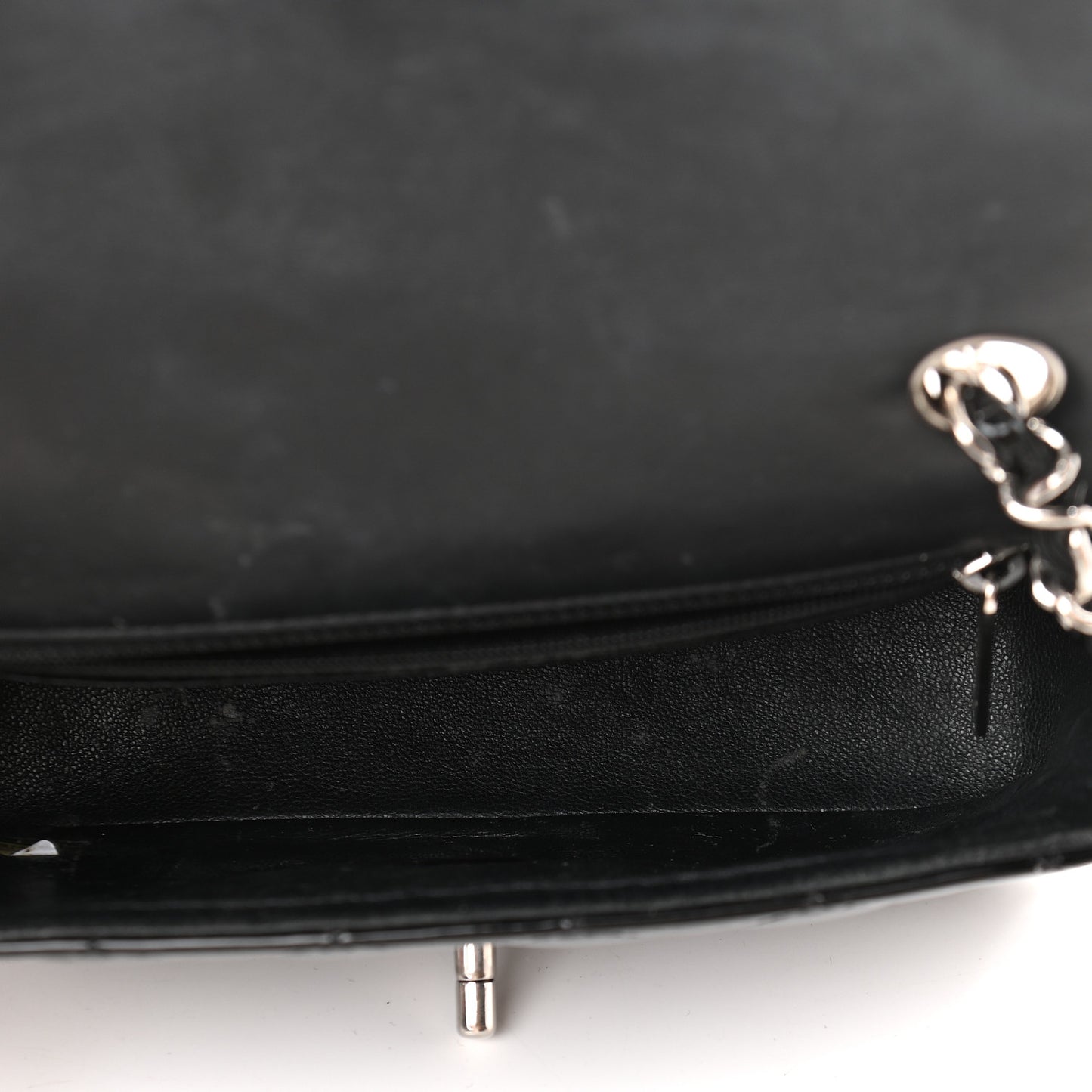 Patent Calfskin Quilted Mini Rectangular Flap Black