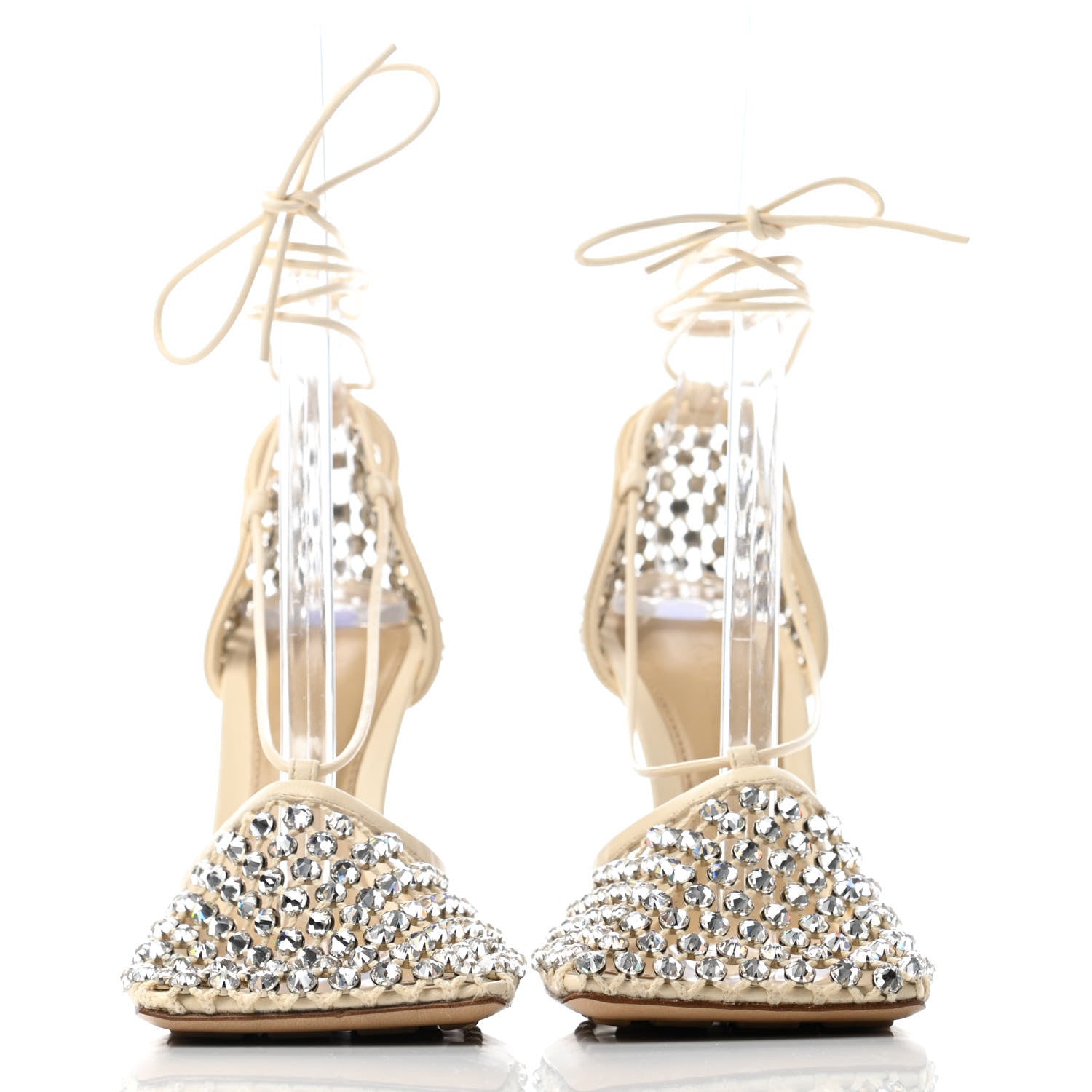 Bottega Veneta Mesh Nappa Crystal Embellished Sparkle Stretch Ankle Tie Sandals 37.5 Toile 2 of 4