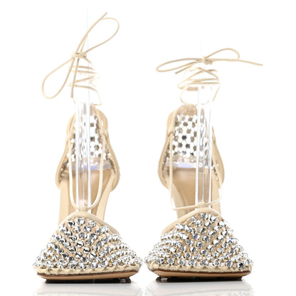 Bottega Veneta Mesh Nappa Crystal Embellished Sparkle Stretch Ankle Tie Sandals 37.5 Toile 2 of 4