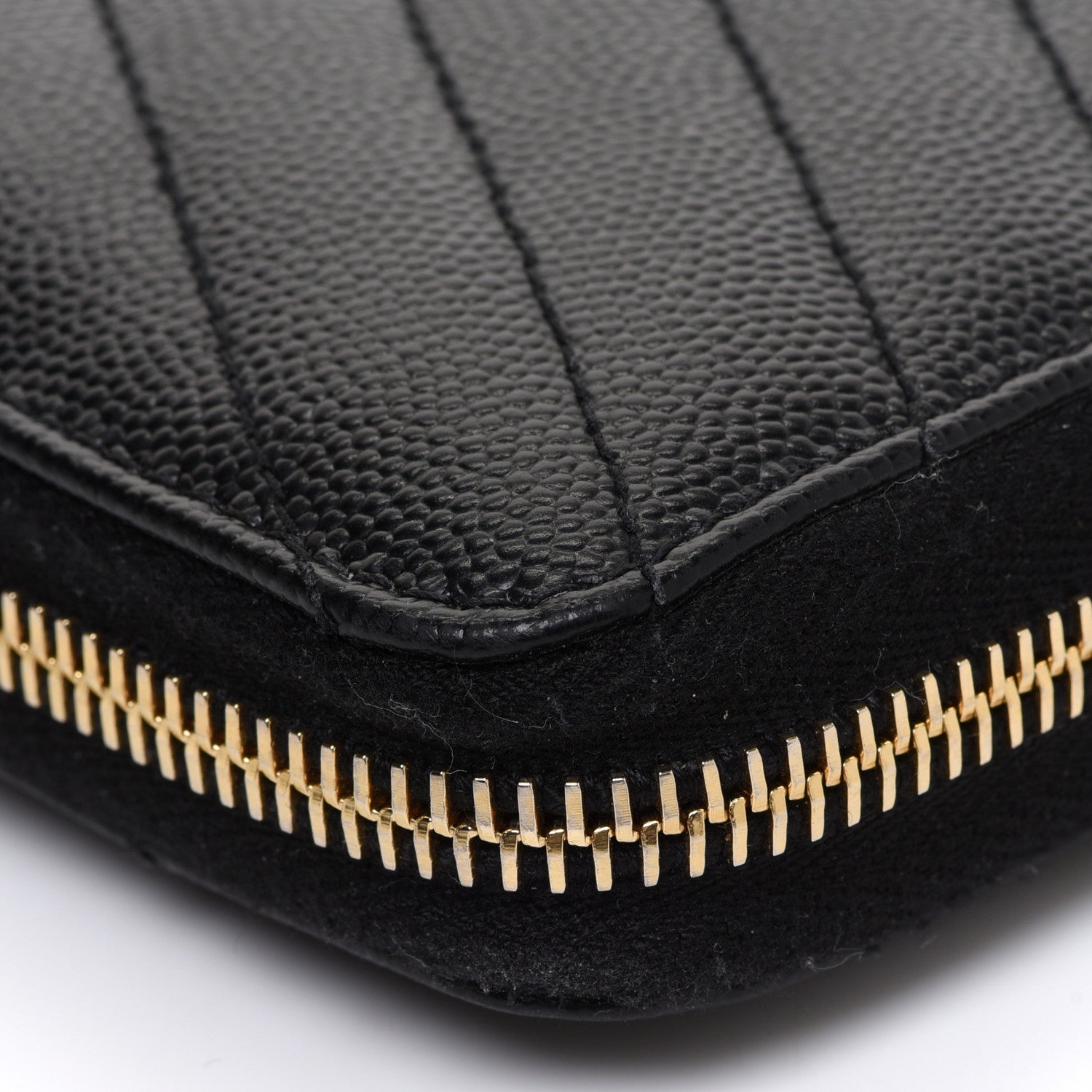 Saint Laurent Grain De Poudre Matelasse Chevron Monogram Zip Around Wallet Black 10 of 11