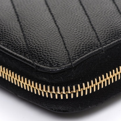 Saint Laurent Grain De Poudre Matelasse Chevron Monogram Zip Around Wallet Black 10 of 11