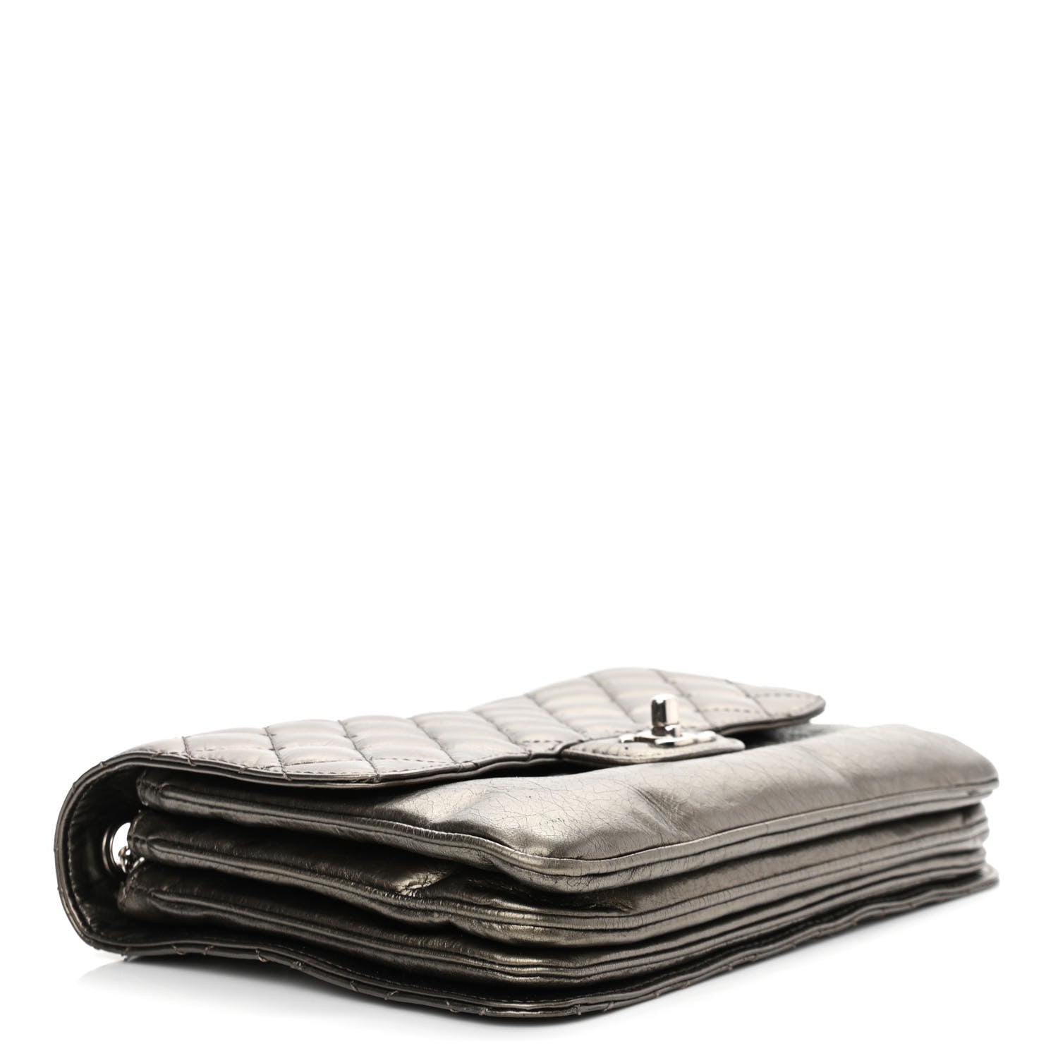 Chanel Metallic Crackled Calfskin Medium Clam's Pocket Flap Dark Silver 4 of 13