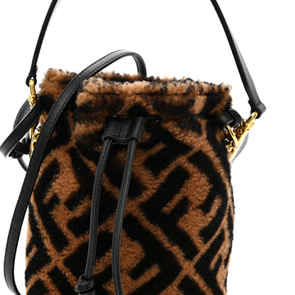 Fendi Shearling Vitello Dolce F is Fendi Macro FF 1974 Mini Mon Tresor Bucket Bag Tobacco Black 5 of 11