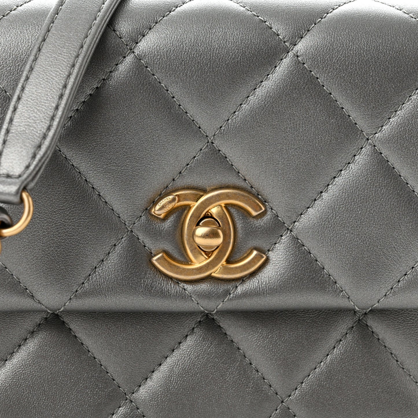 Metallic Lambskin Quilted Mini Side Note Flap Grey
