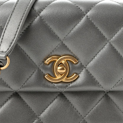 Chanel Metallic Lambskin Quilted Mini Side Note Flap Grey 8 of 10