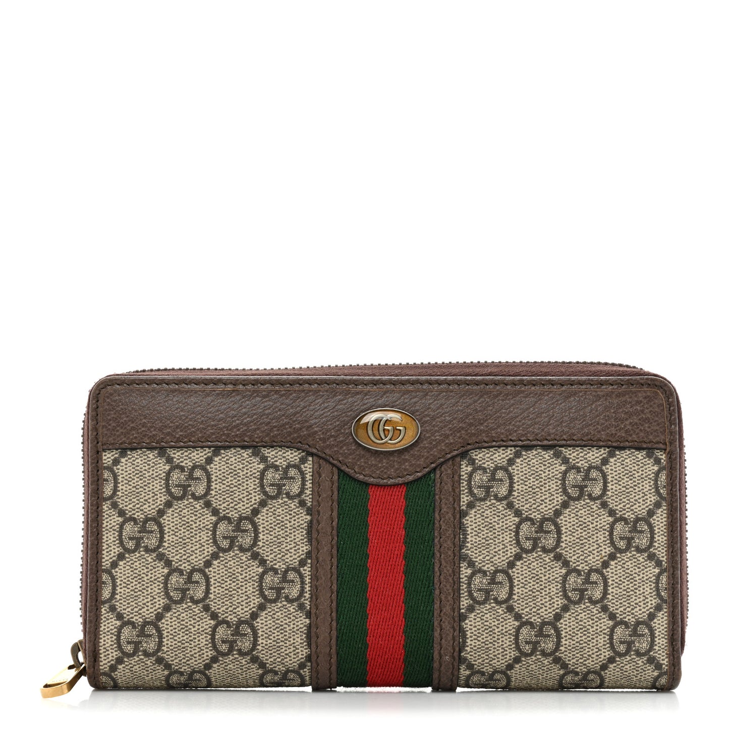 GG Supreme Monogram Web Ophidia Zip Around Wallet Brown