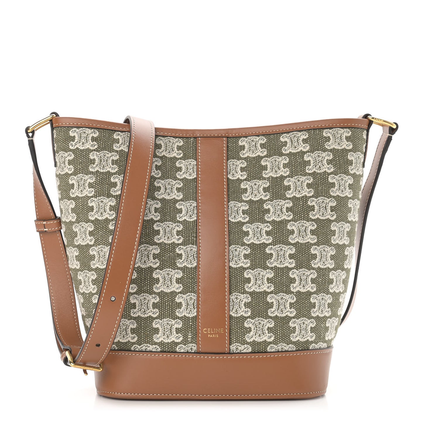 Triomphe Canvas Calfskin Small Bucket Bag Green