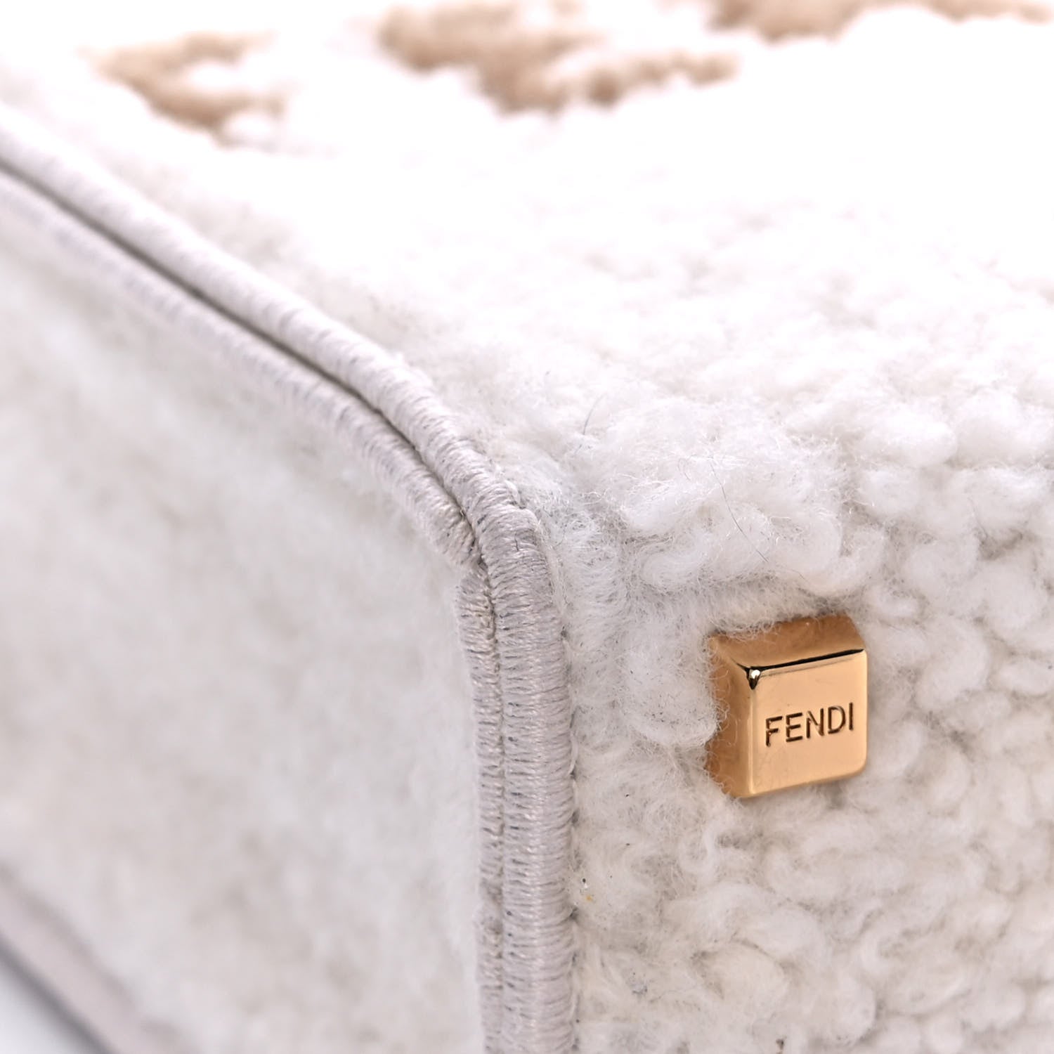 Fendi Shearling Vitello King Plexiglass Logo Mini Fendi Sunshine Shopper Tote White 11 of 16