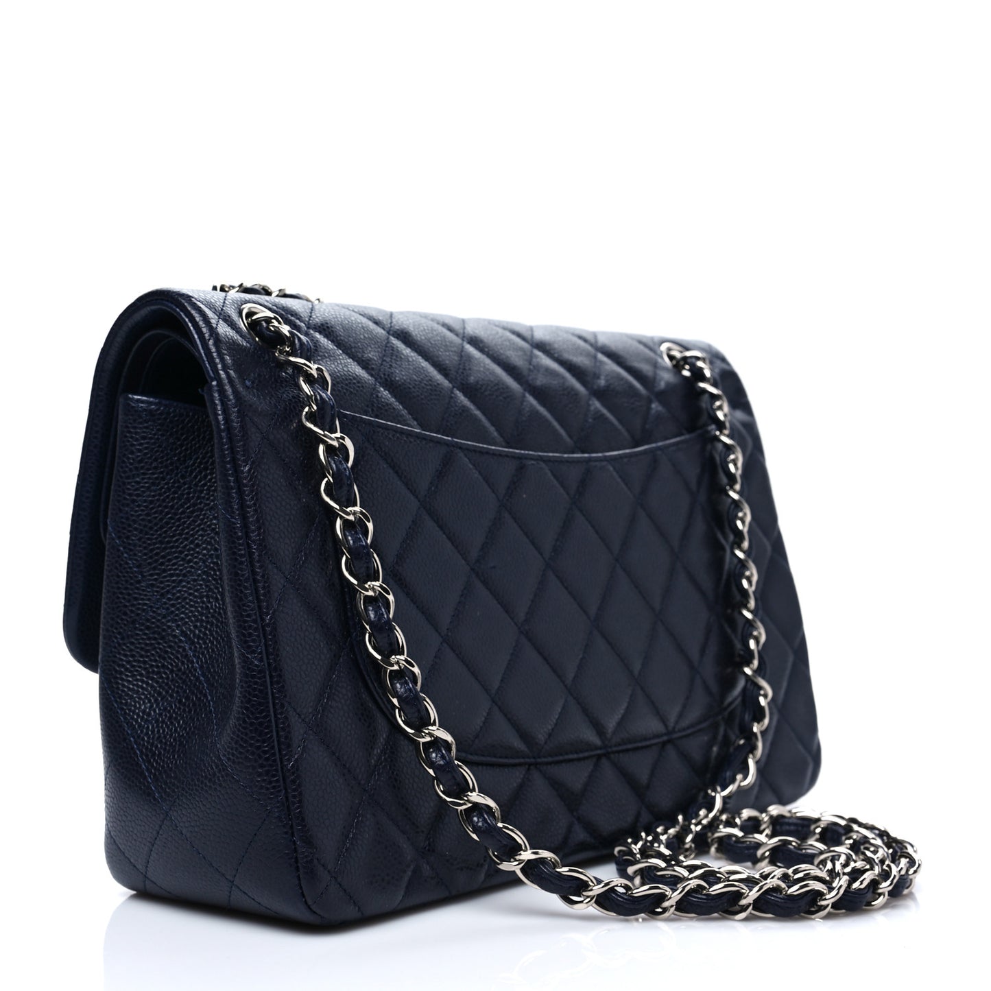 Caviar Quilted Jumbo Double Flap Navy Blue