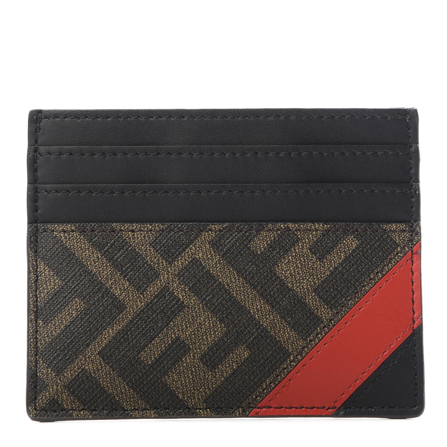Glazed Fabric Vitello Liberty FF 1974 Diagonal Card Holder Tobacco Rosso Black
