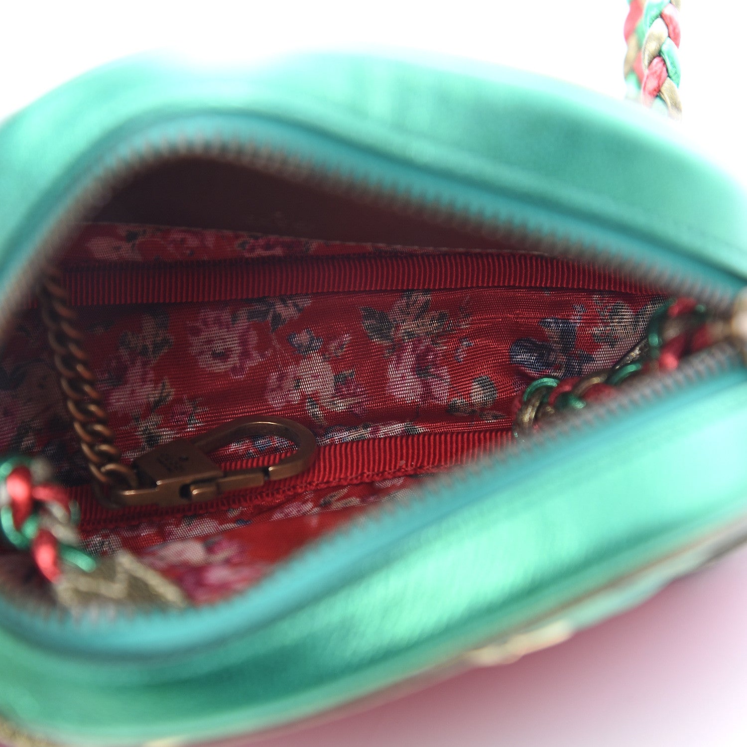 Gucci Laminated Nappa Trapuntata Mini Zumi Dome Shoulder Bag Rosso Jasmine Green Rame 6 of 9