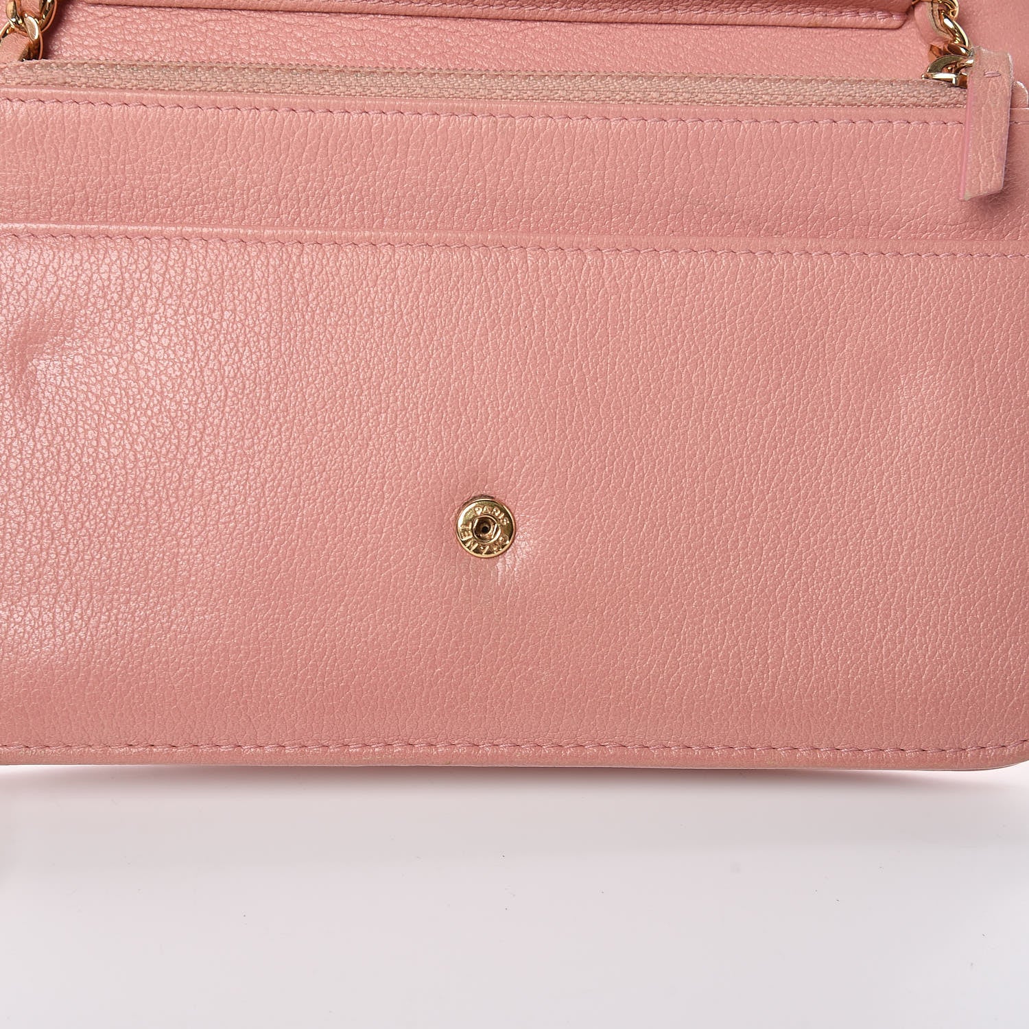 Chanel Goatskin Embossed Camellia Wallet On Chain WOC Light Pink 11 of 21