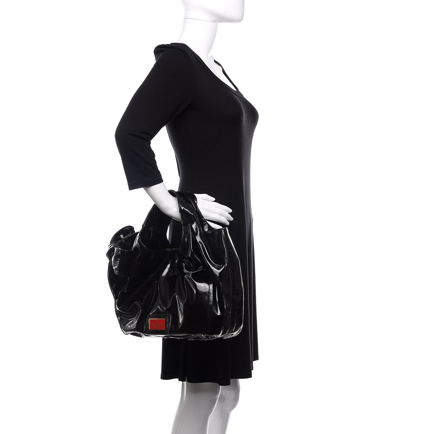 Patent Lacca Small Nuage Bow Hobo Black