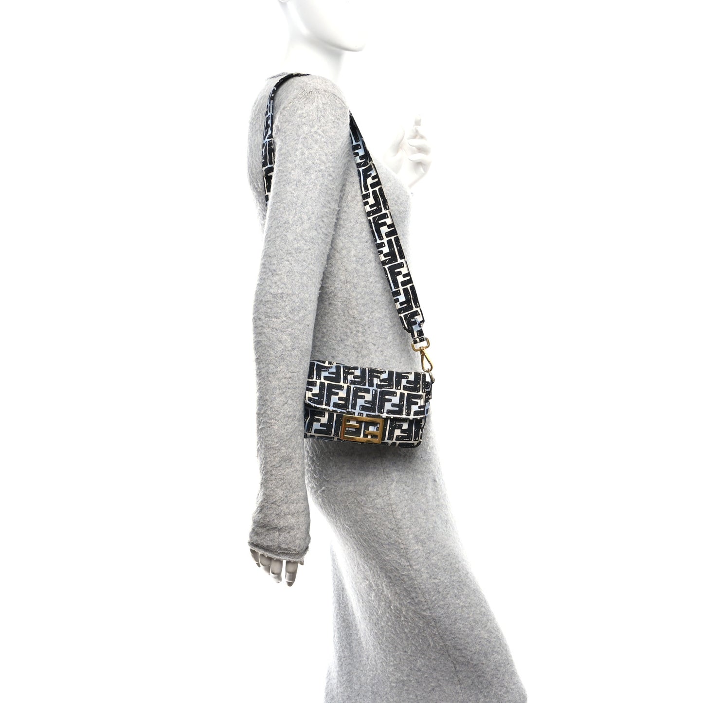 X JOSHUA VIDES Nylon FF Cloudy Mini Belt Baguette Bag White Celeste Black