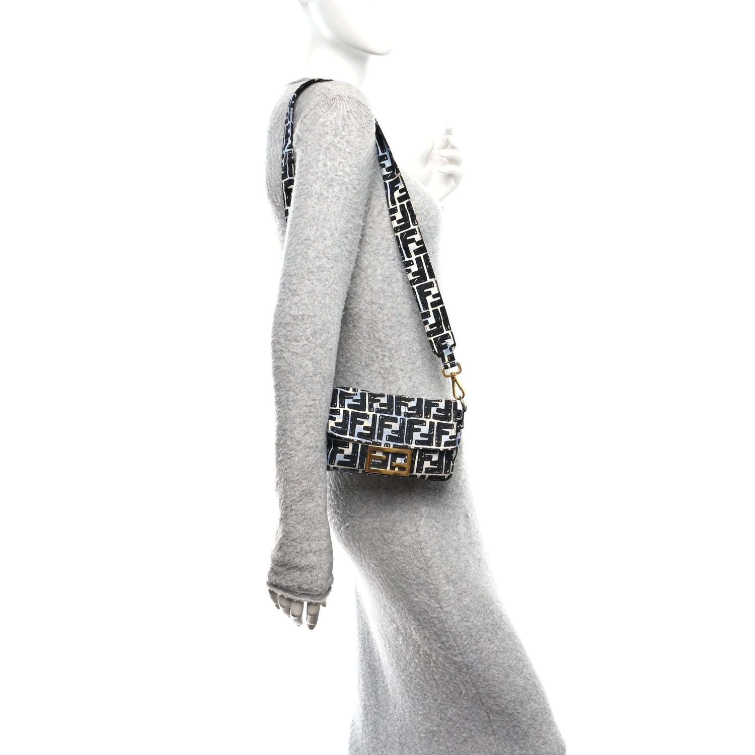 Fendi X JOSHUA VIDES Nylon FF Cloudy Mini Belt Baguette Bag White Celeste Black 2 of 10