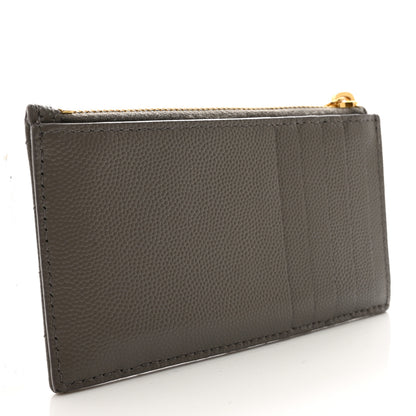 Saint Laurent Grain De Poudre Matelasse Chevron Monogram Fragments Zippered Card Case Pebble 3 of 8