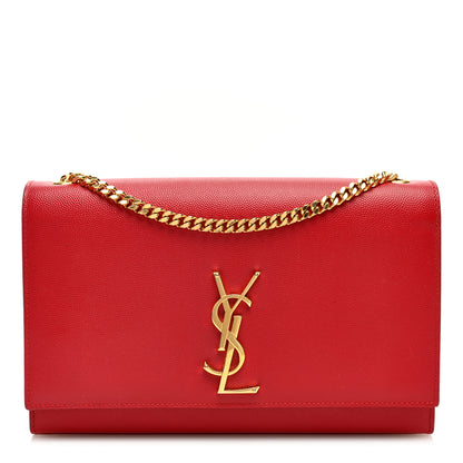 Saint Laurent Grain De Poudre Medium Monogram Kate Satchel Red 1 of 9