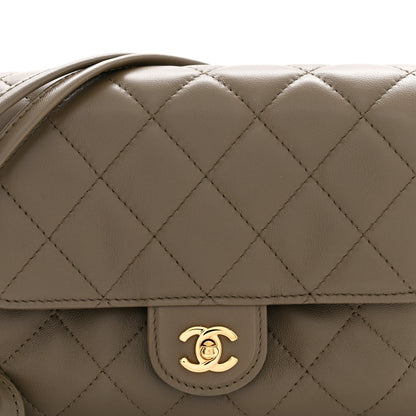 Chanel Lambskin Quilted CC Drawstring Flap Clutch With Strap Dark Khaki 8 of 11