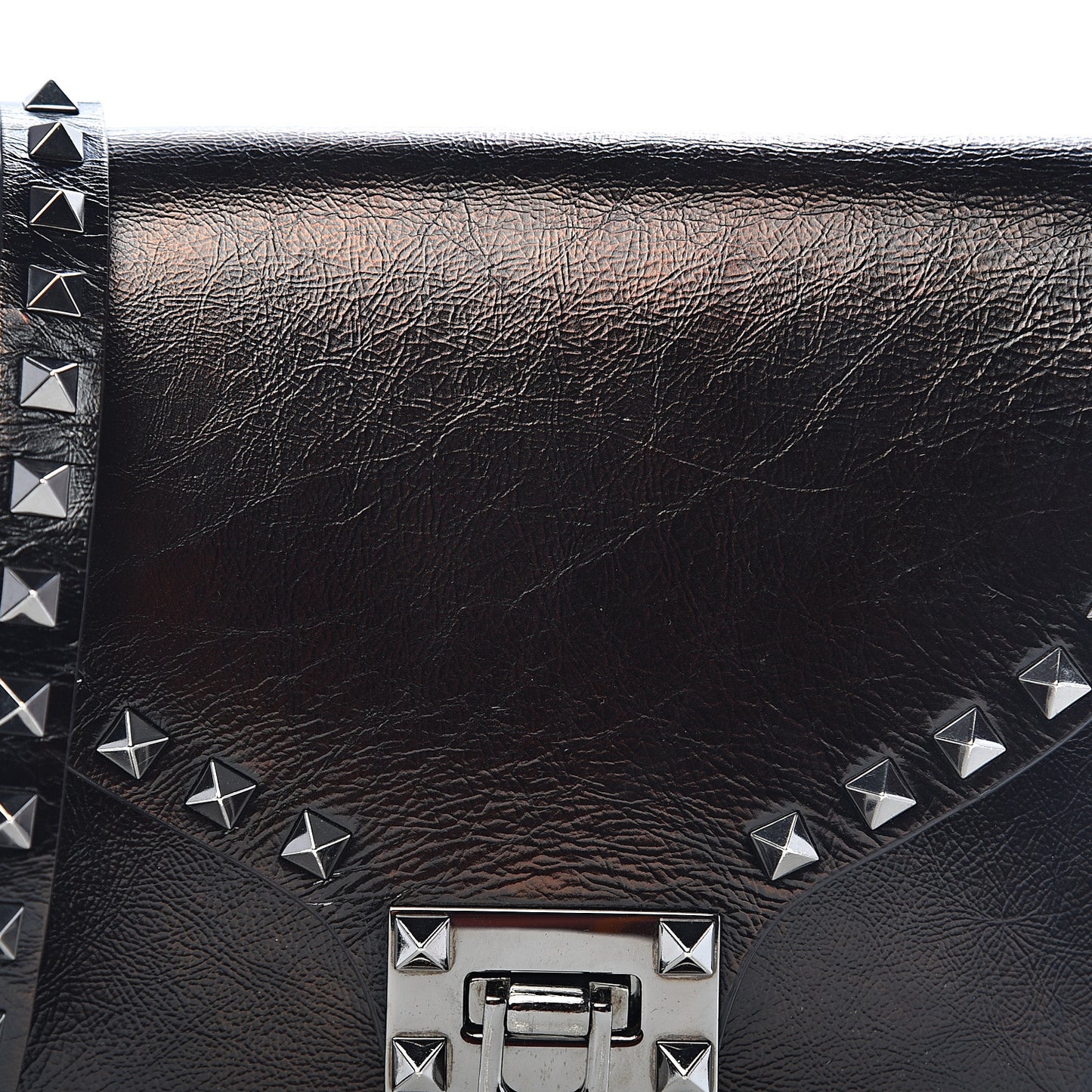 Craquele Calfskin Rockstud Shoulder Flap Messenger Bag Black