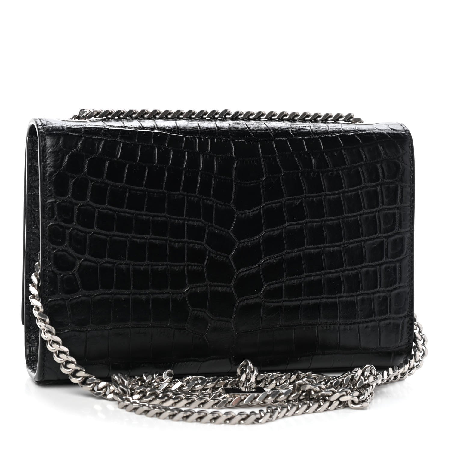 Saint Laurent Calfskin Crocodile Embossed Small Classic Monogram Kate Tassel Satchel Black 3 of 9