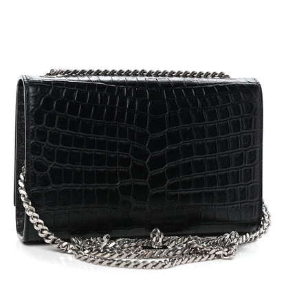 Saint Laurent Calfskin Crocodile Embossed Small Classic Monogram Kate Tassel Satchel Black 3 of 9