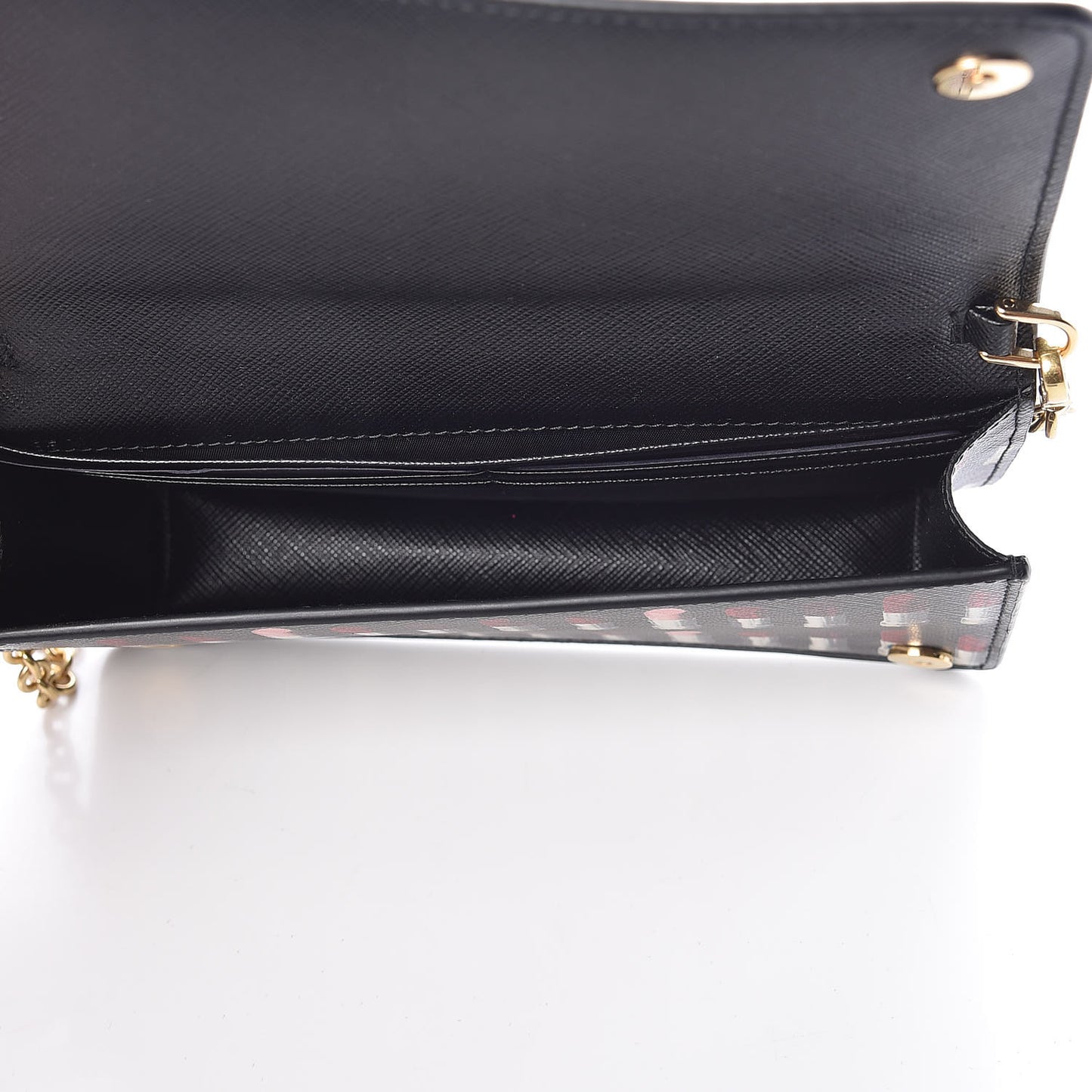 Saffiano Triangle Logo Lipstick Print Mini Crossbody Bag Black