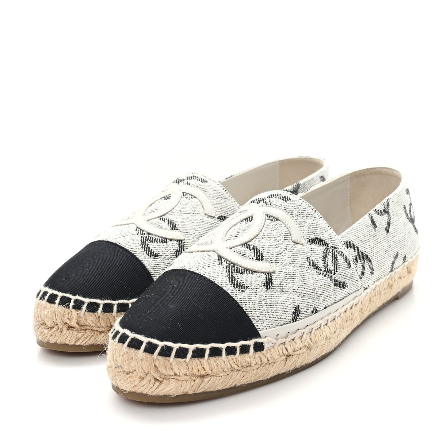 Cotton Jacquard Grosgrain CC Print Espadrilles 40 Grey Black