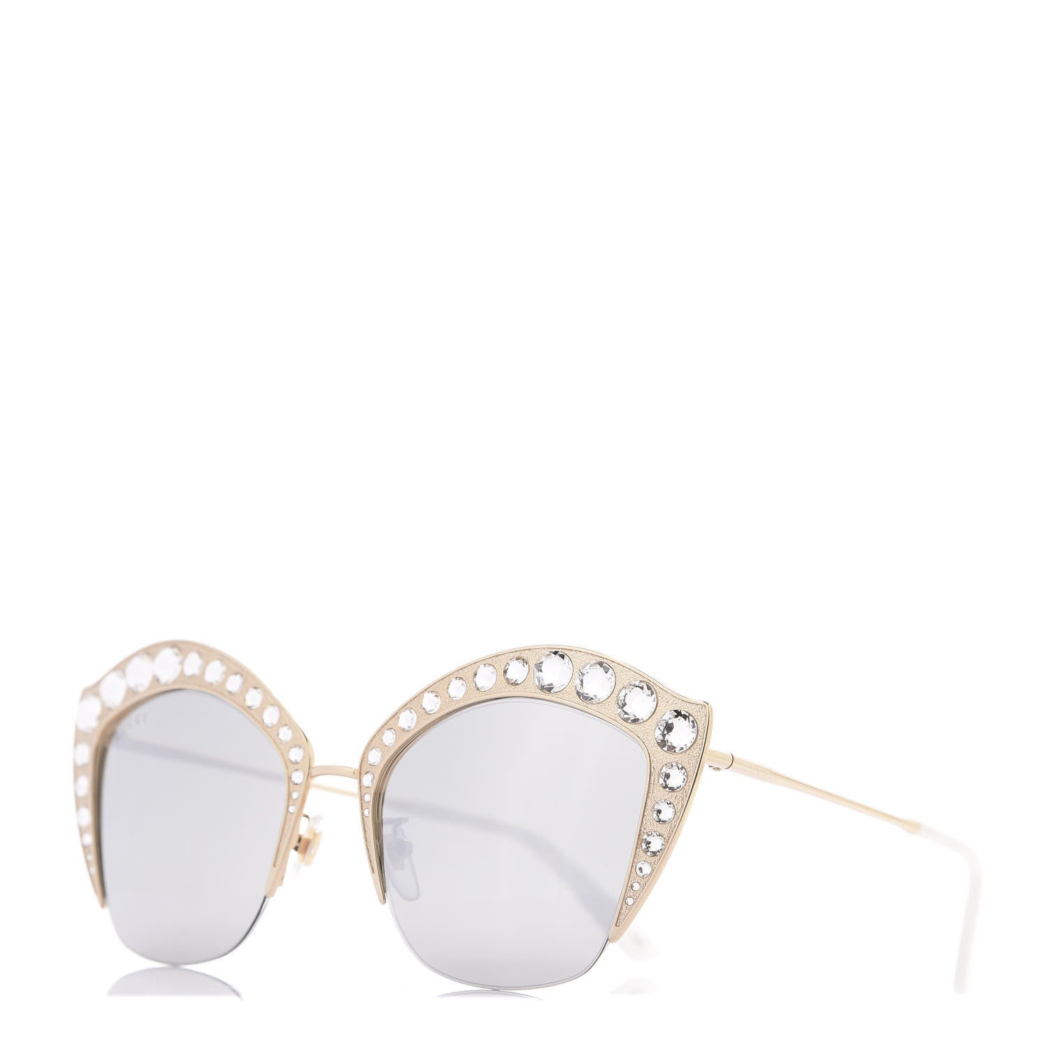 Gucci Metal Crystal Cat Eye Sunglasses GG00114S Gold 1 of 8