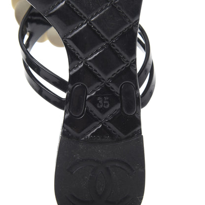 Chanel Jelly Camellia Thong Sandals 35 Black Ivory 6 of 9