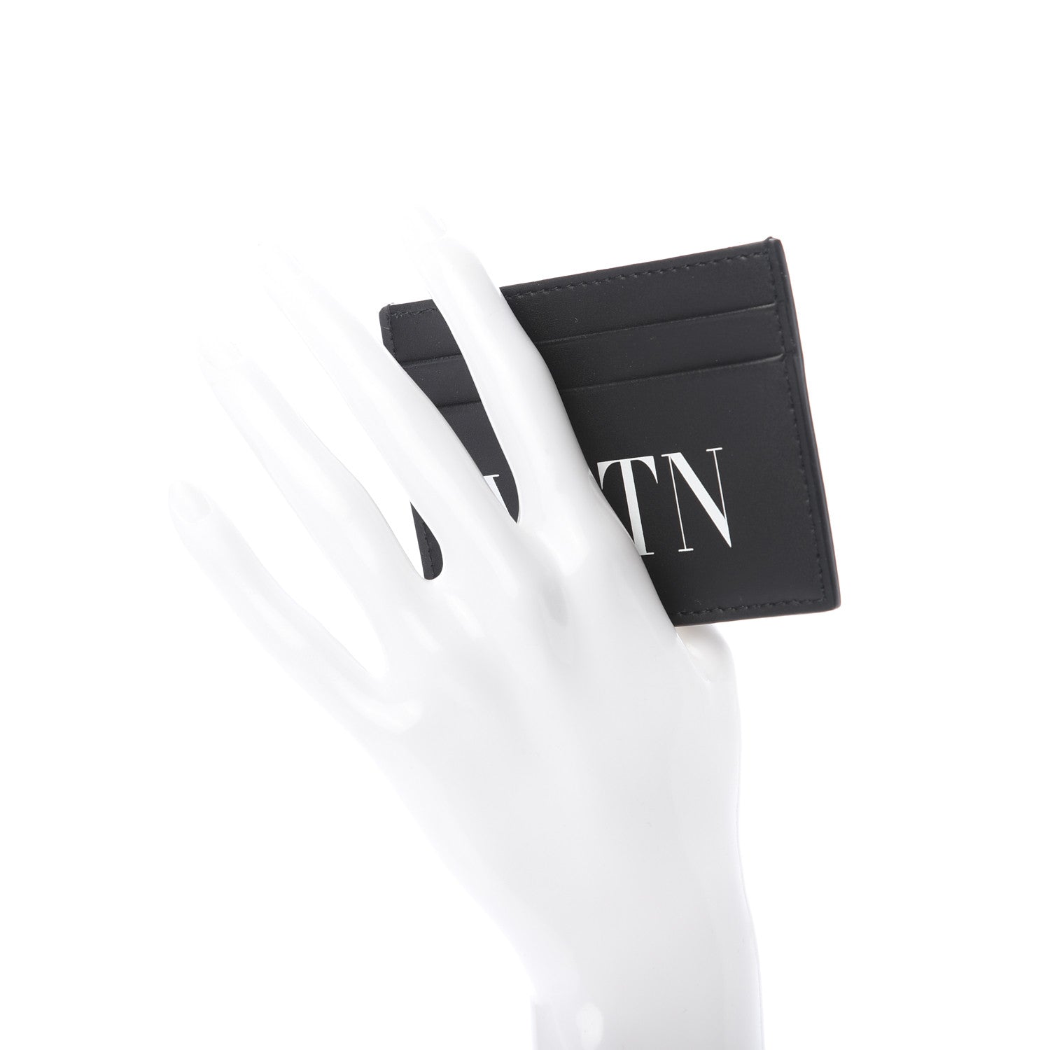 Valentino Garavani Calfskin VLTN Card Holder Black White 2 of 7