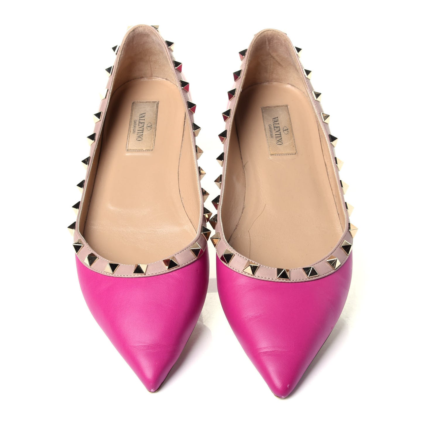 Calfskin Nappa Rockstud Ballerina Flats 40 Fuxia Poudre