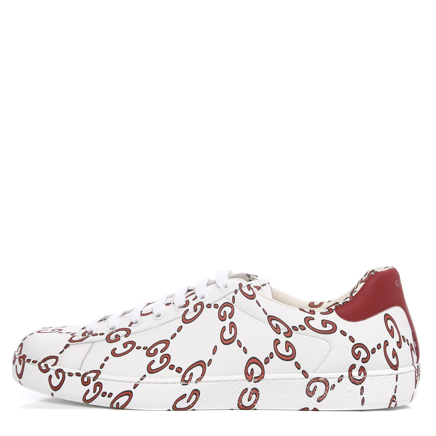 Gucci Calfskin GucciGhost Print Mens Ace Sneakers 12 White Hibiscus Red 1 of 9